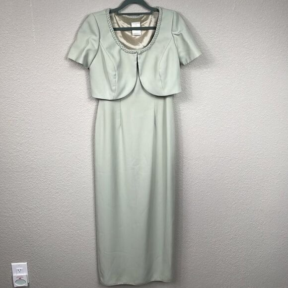 Watters and Watters Mother of the Bride Midi Dress Gown Bolero Pastel Green Sz 4 - Picture 1 of 13